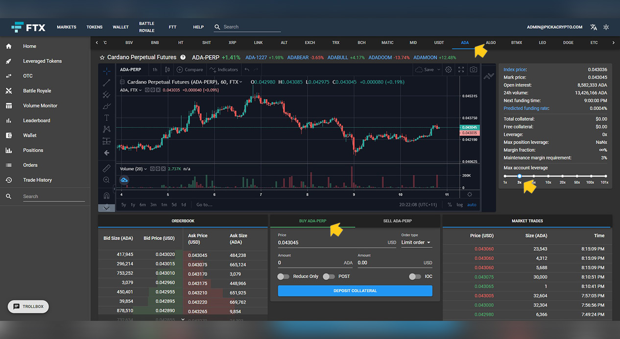 FTX Exchange Long Cardano ADA Tutorial