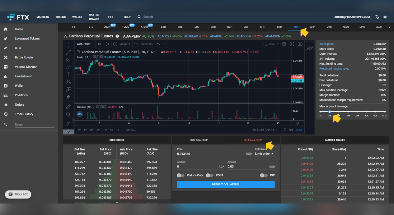 FTX Exchange Short Cardano ADA Tutorial