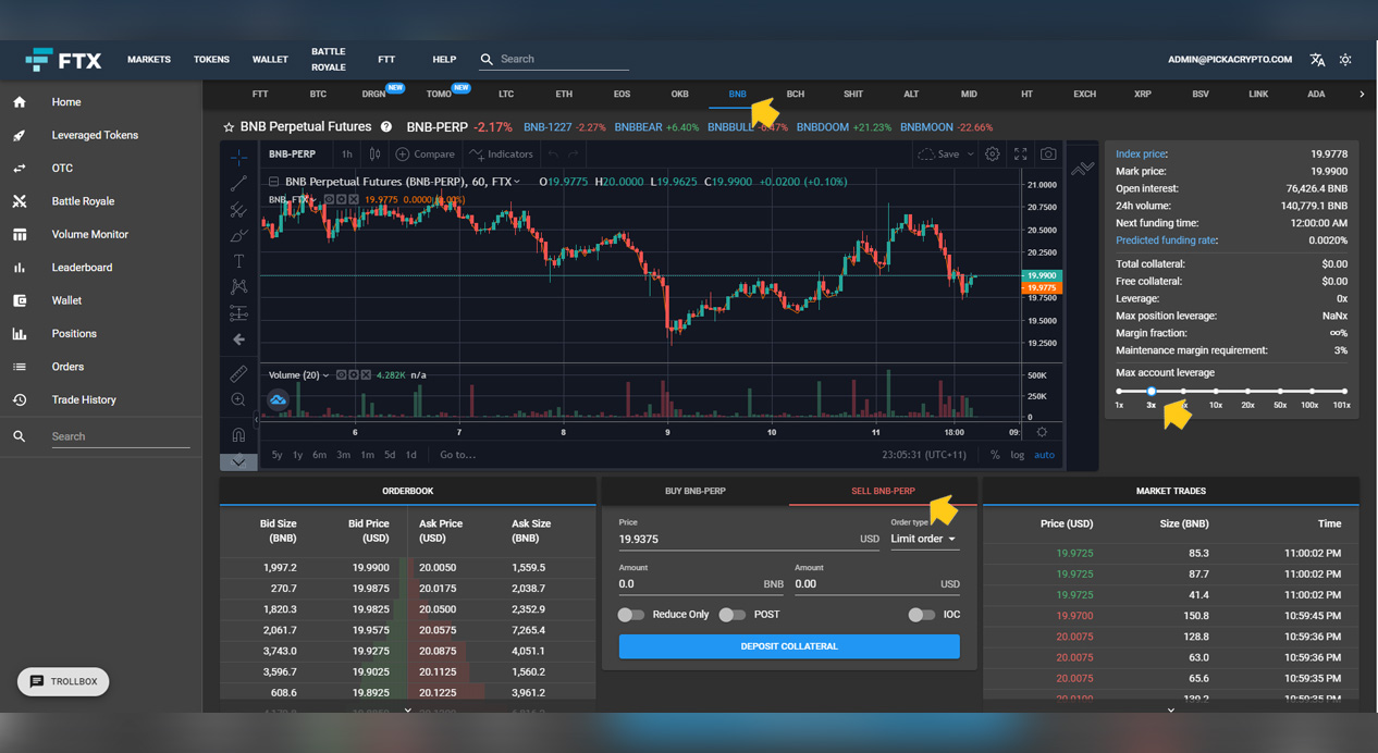 FTX Exchange Short BNB