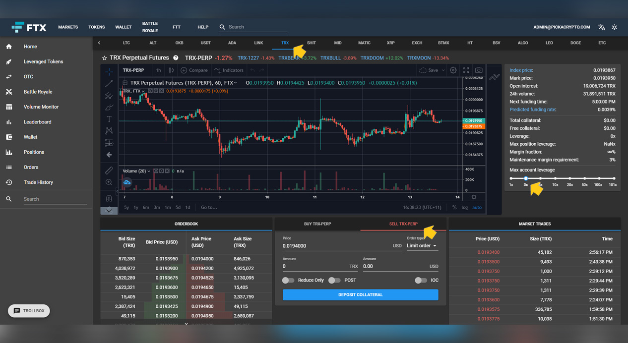 FTX Exchange Short Tron TRX