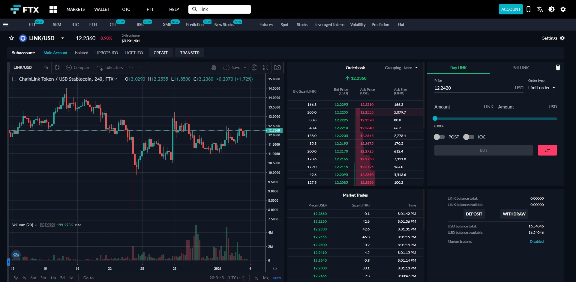 Trade Chainlink LINK Spot FTX