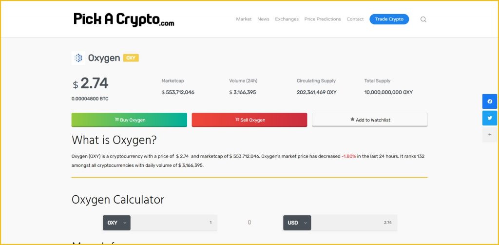 oxygen price crypto