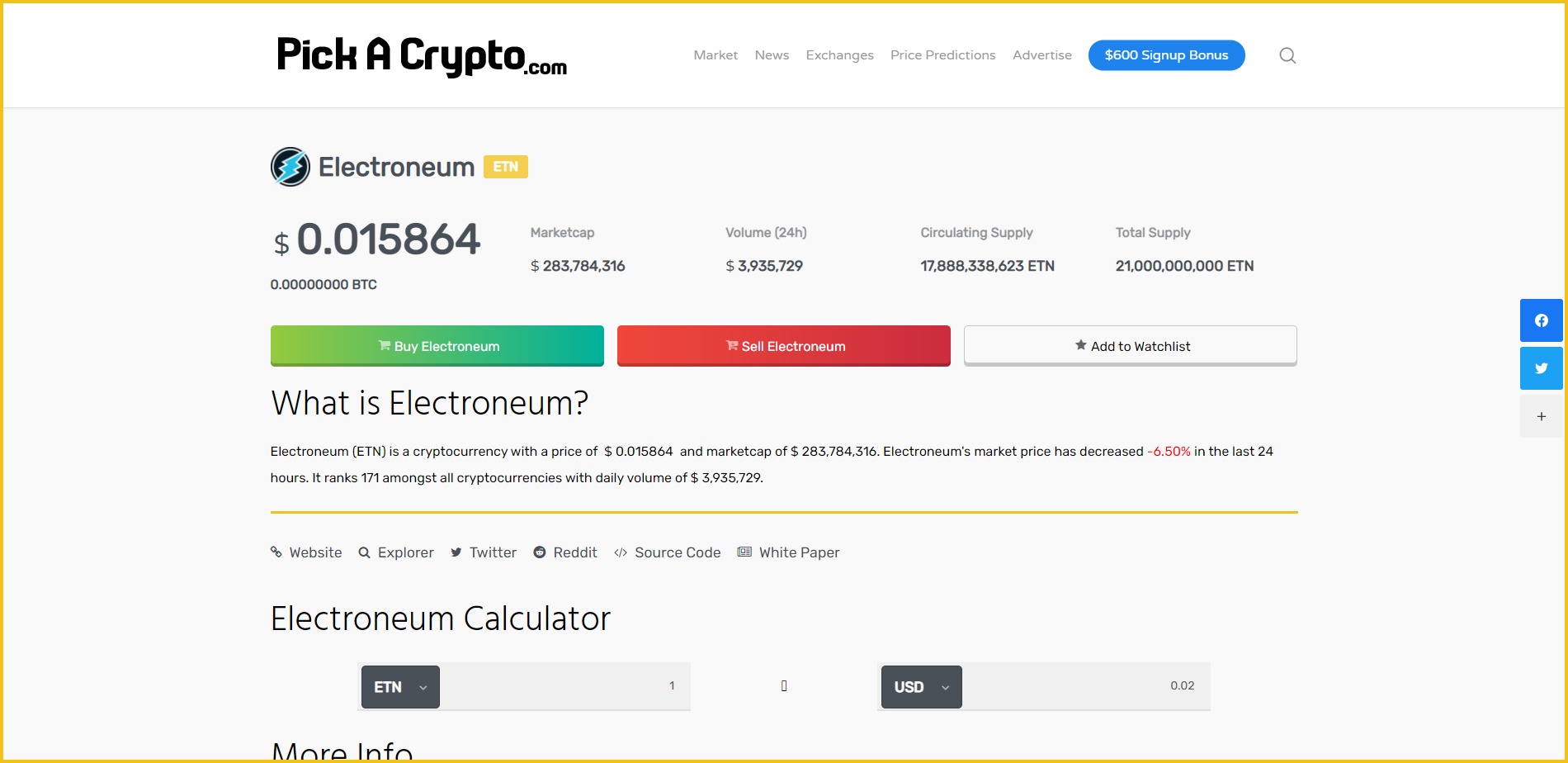 Electroneum ETN Price Prediction Market